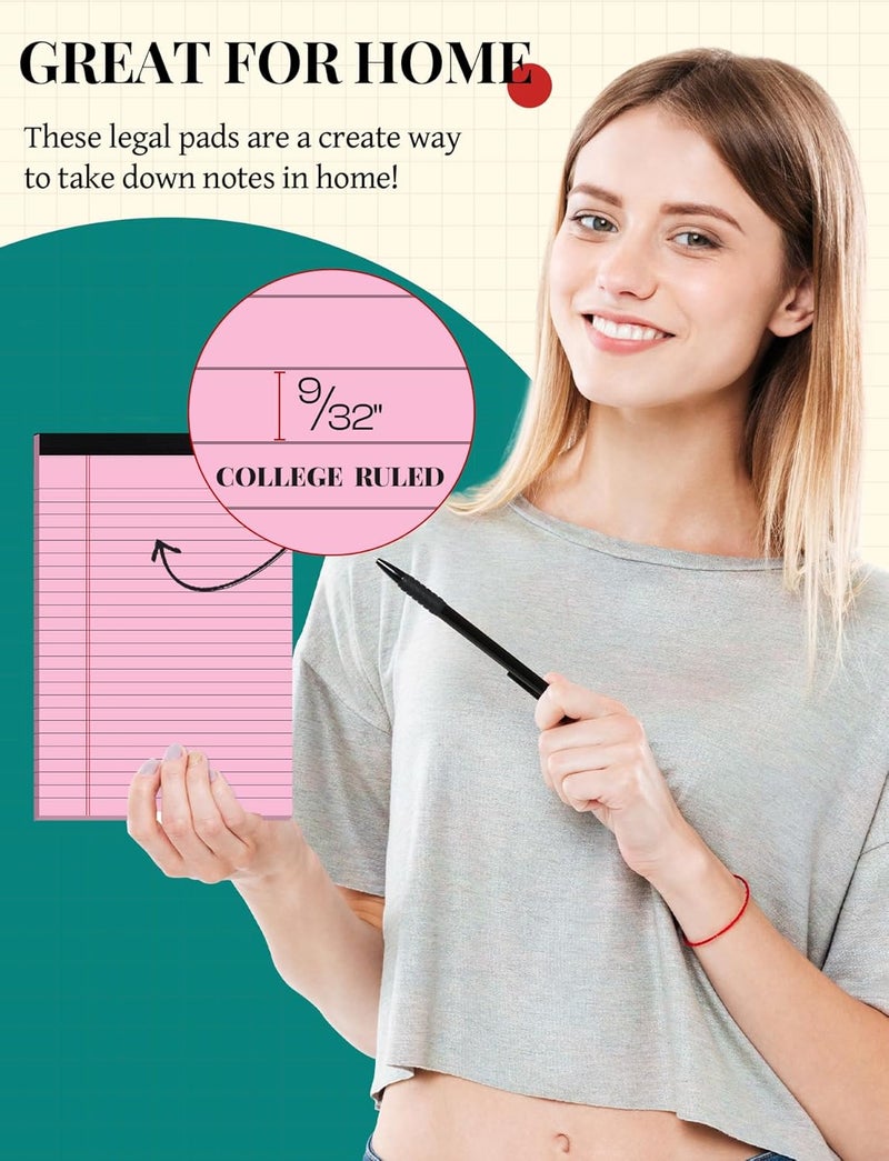 Aidunmis 7pcs Small Note Pads 5x8 Legal Pads Pink Notepad 5x8 College Ruled Pink Notebook Paper Narrow Ruled Mini Notepads 5 x 8 Legal Pad Perforated Small Writing Pads 5x7 In 30 Sheets per Note Pad - Image 5
